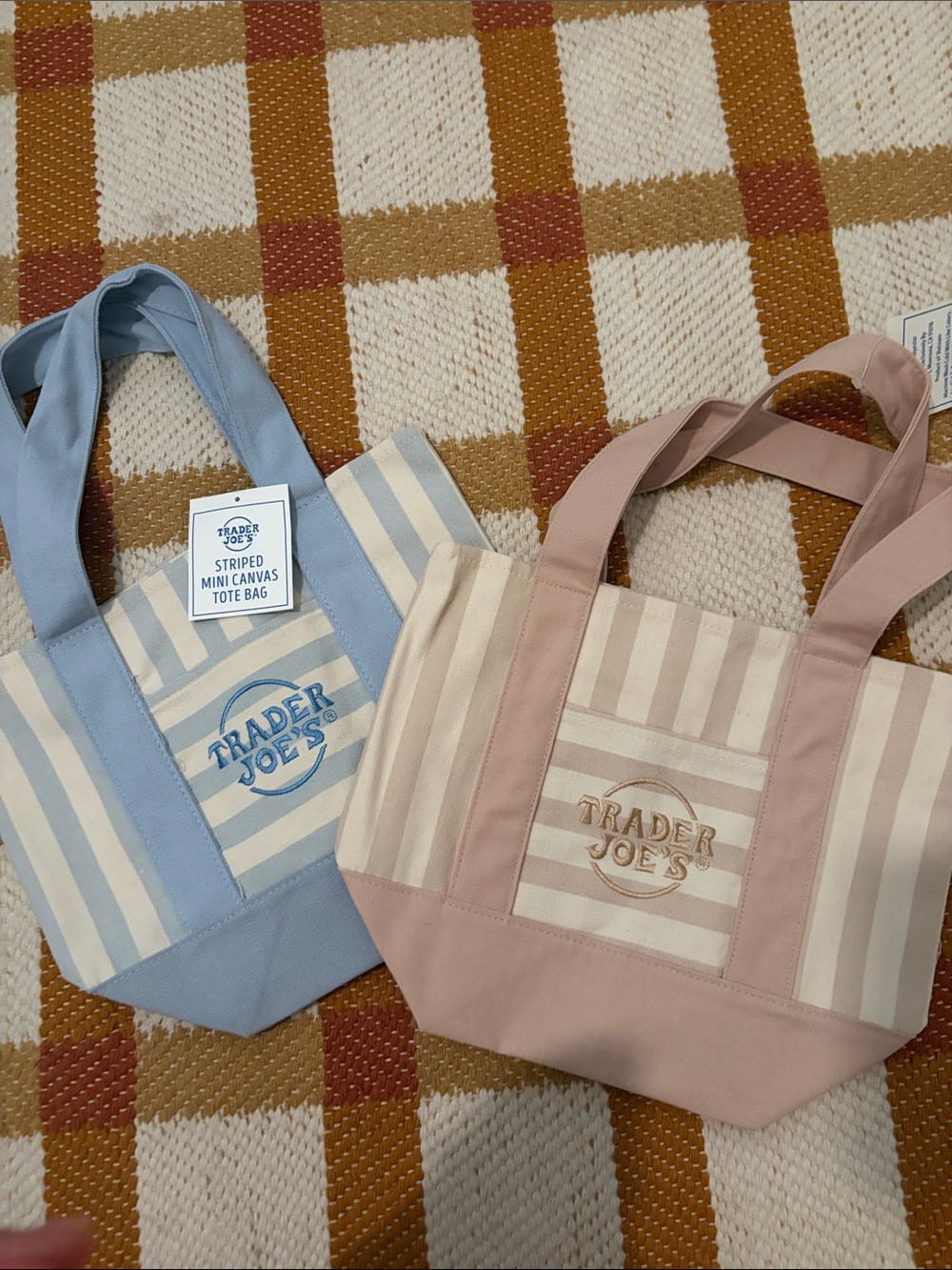 Trader Joe's Striped Mini Canvas Totes- Blue and Beige